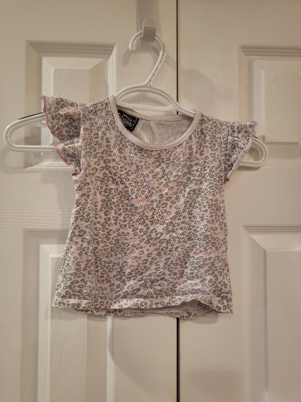 My Destiny Toddler Girls Pink & Gray Cheetah Leopard Ruffle Sleeve Top 4T